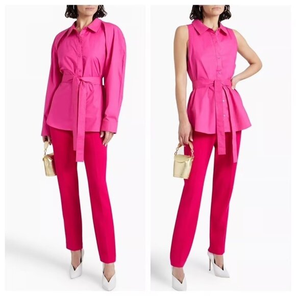 DEREK LAM 10 CROSBY Casper Convertible Cotton Poplin Pink Size 14 - Picture 1 of 13
